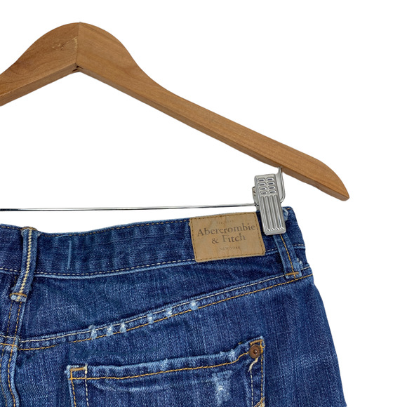 Abercrombie & Fitch Denim Y2K Mini Skirt Raw Hem Distressed Blue Size 2 - Picture 4 of 5
